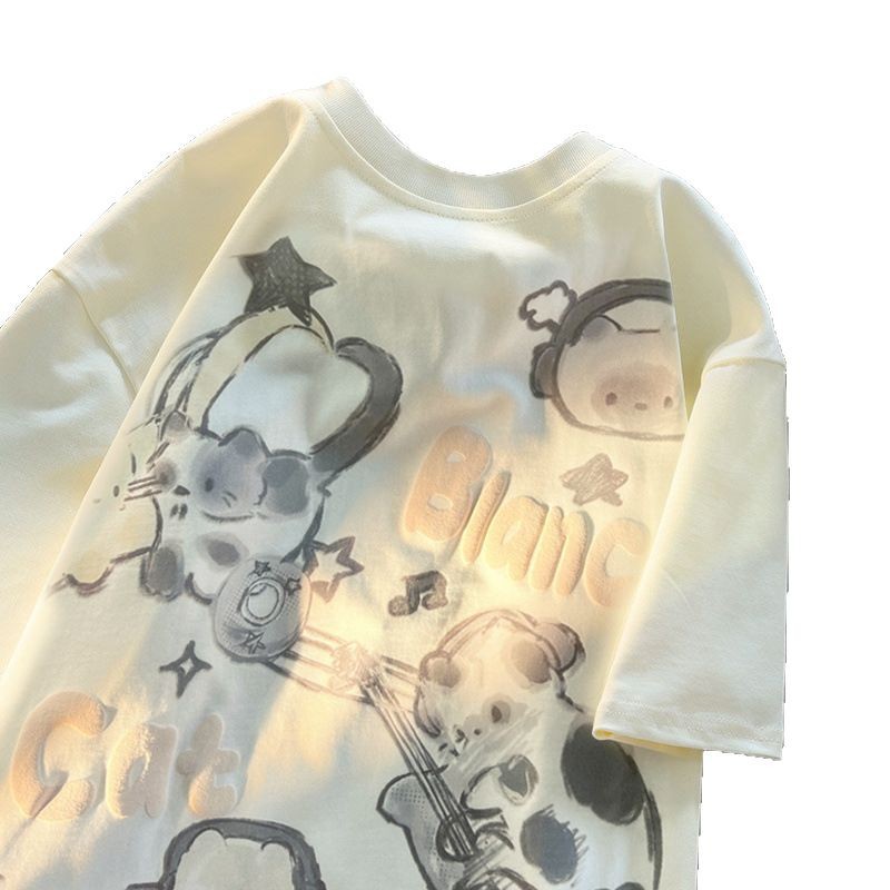 300g Heavy Xinjiang Cotton Graffiti Cat Short Sleeve