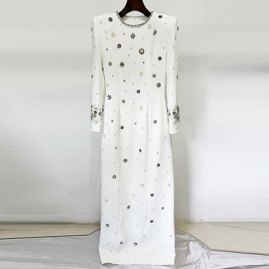 Heavy-duty Beaded And Diamond-embellished Slim-fit Maxi Dress