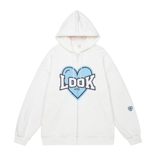 Polyester Fiber Hooded Sweater Students Korean Style Loose Design Couple Coat