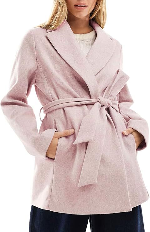 Women's Fashion Belt Notched Lapel Pea Coat