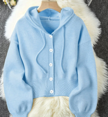 Women's Ivory Yellow Oversized Hooded Cardigan