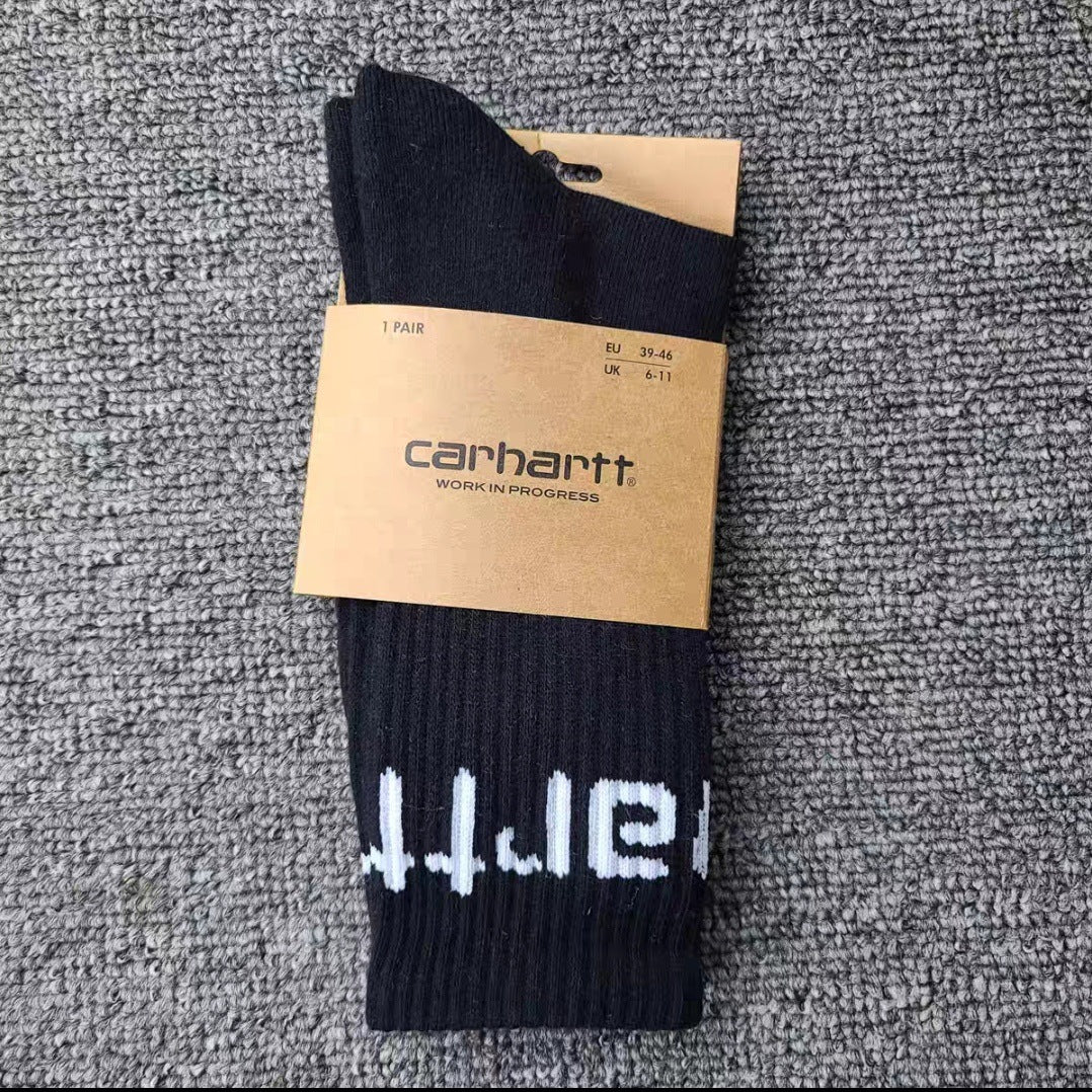 Gold Embroidered Sports Style With Letters Socks