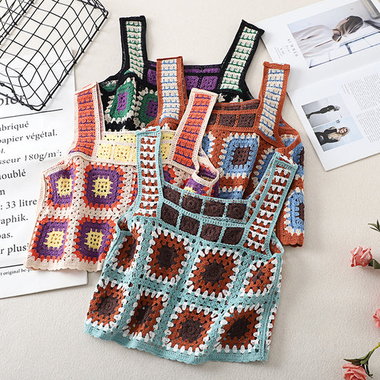 Retro Ethnic Style Knitted Crochet Hollow Suspender
