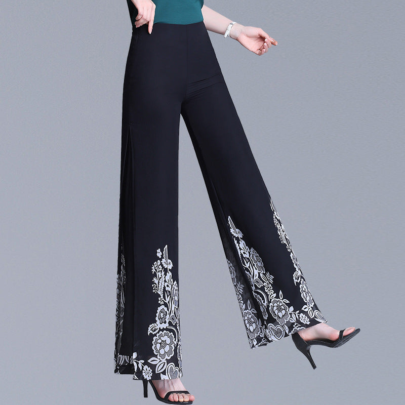 High Waist Slim Printed Wide Leg Pants