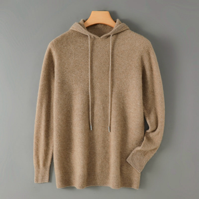 Men's Hooded Solid Color Skin-friendly Knitted Warm Hoodie Bottoming Shirt