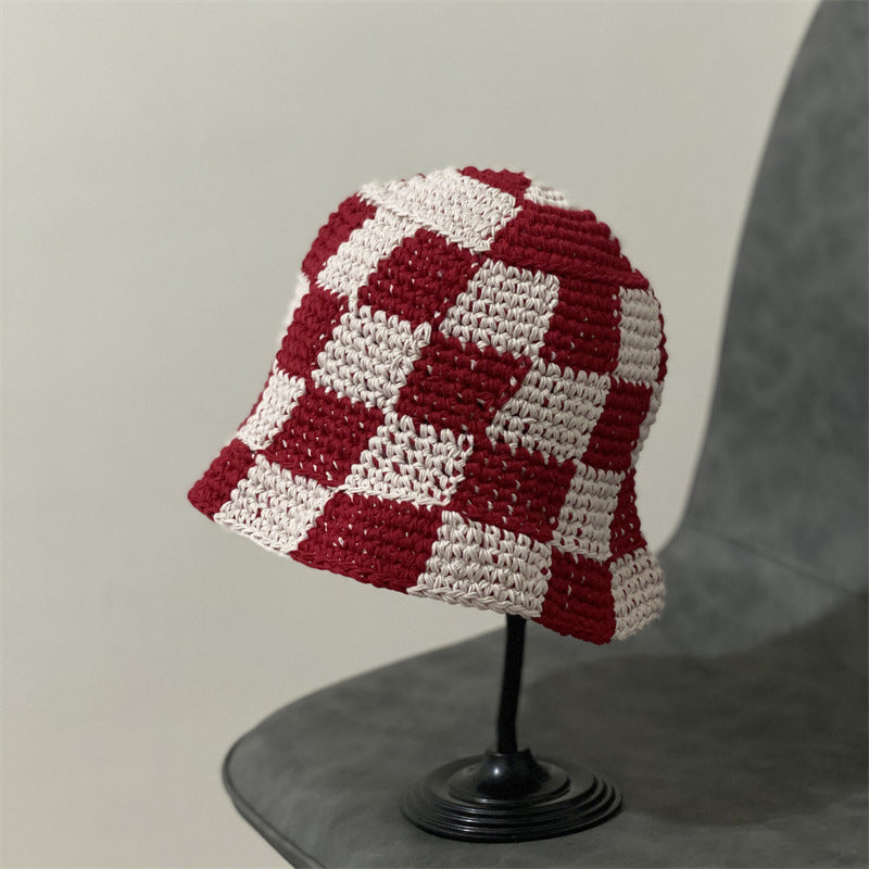 Women's Japanese Ins Checkerboard Plaid Fisherman Hat