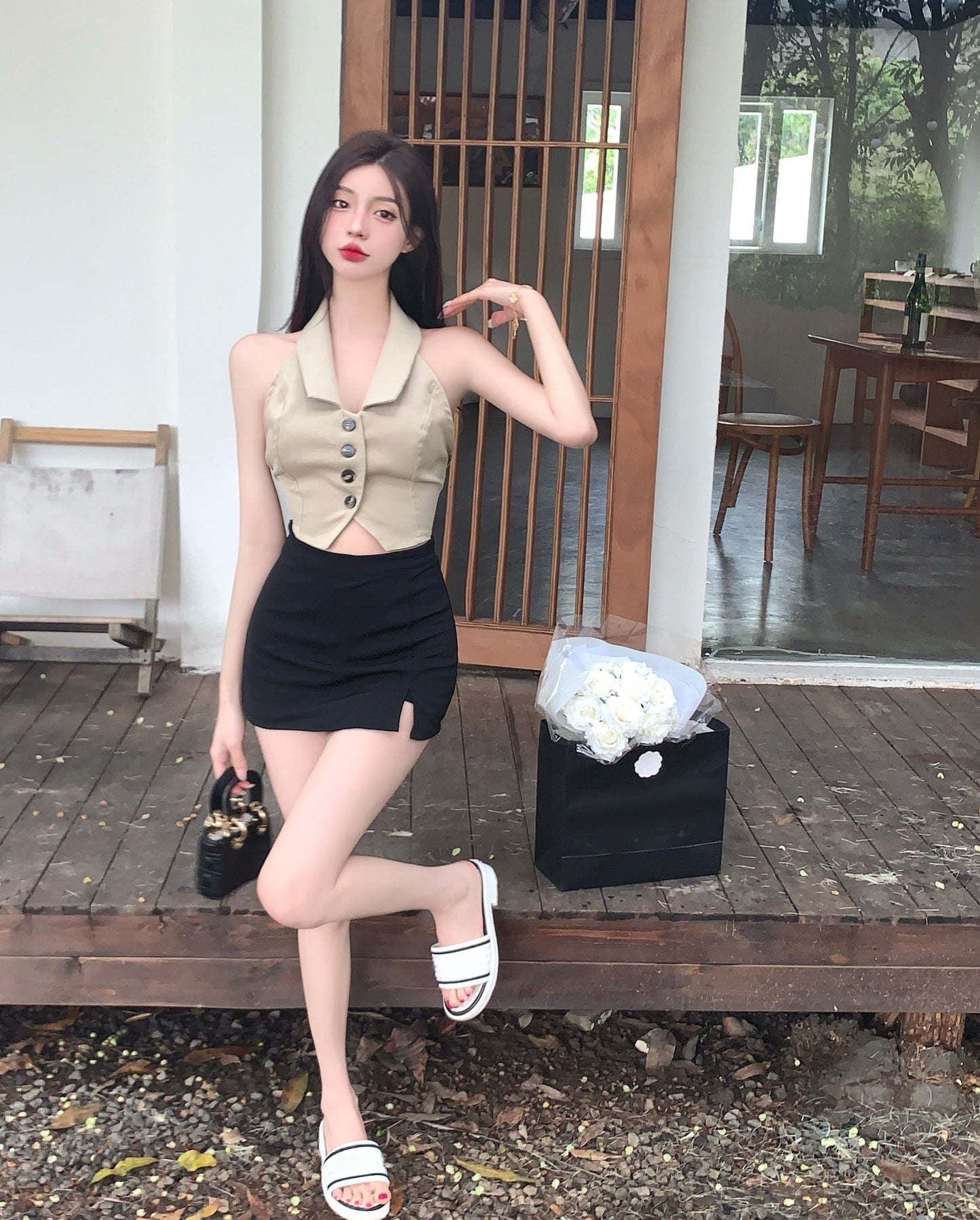 Sexy Lapel Vest Women's Outer Wear New Slim Short Top