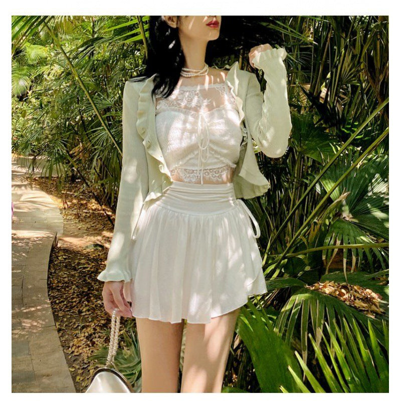 Women's Fashion White Pleated Skirt