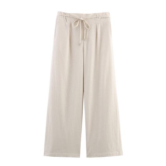 Solid Color Casual Loose Linen Wide-leg Pants
