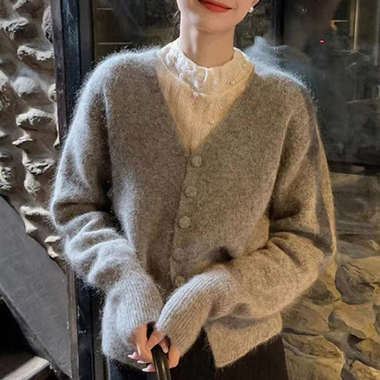 Loose Western Style V-neck Casual Fitted Waist Sweater