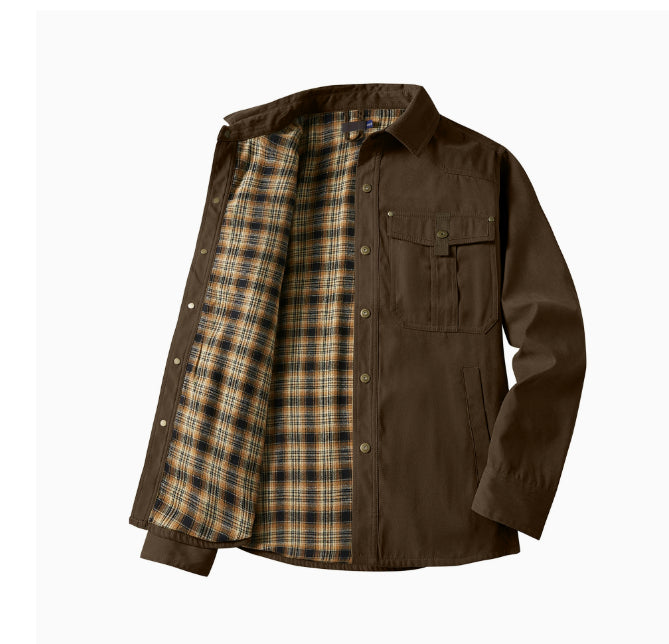Lapel Plaid Flannel Casual Coat