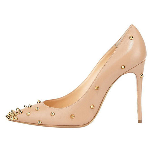 Fashion Single Pointed Toe Shallow Mouth Rivet Stiletto Women's Shoes High Heels