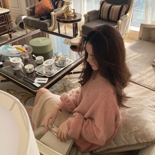 Female Pure Color All-matching Loose V-neck Sweater