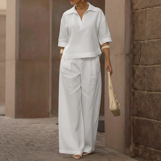 Solid-color Slimming Versatile Wide-leg Pants Two-piece Set