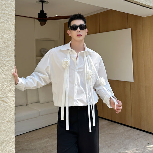 Fashionable Ribbon-trimmed, 3D Floral Blouse With A Relaxed Fit