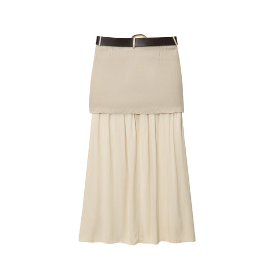 Versatile Patchwork Design Belt-decorated Skirt