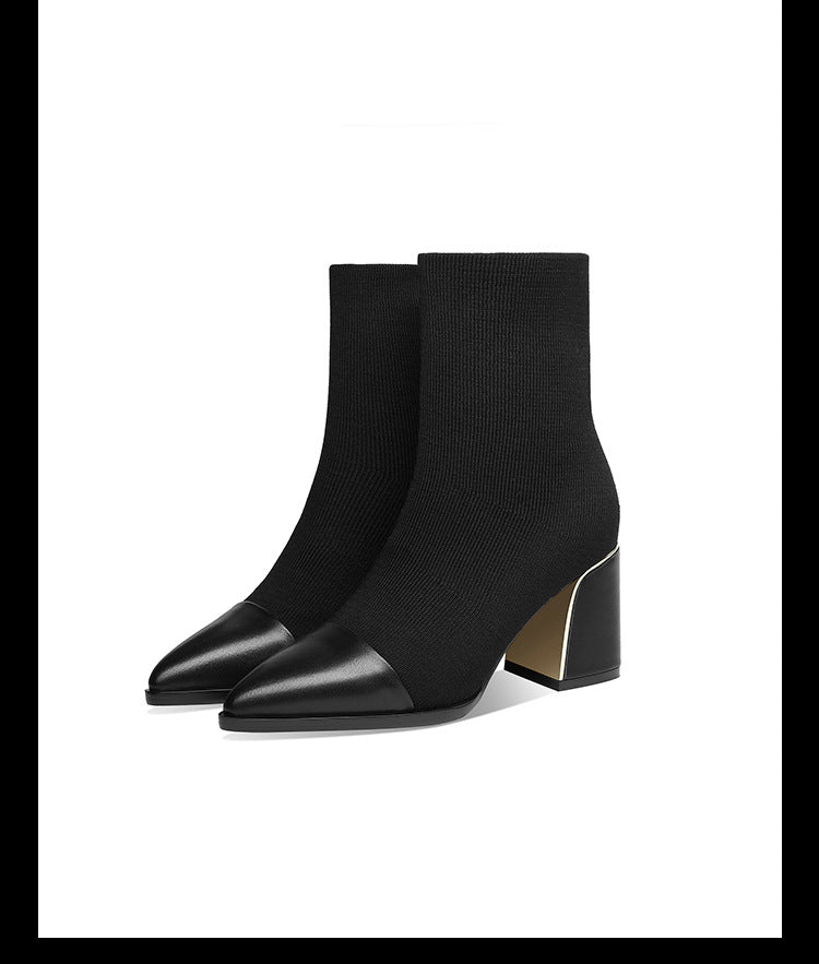 Women's Shoes Thick Heel Martin Boots Short Elastic Socks Boots