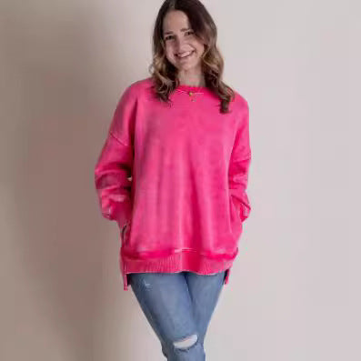 Kvinders efterårs- og vinterløse bomuldsvaskede sweater