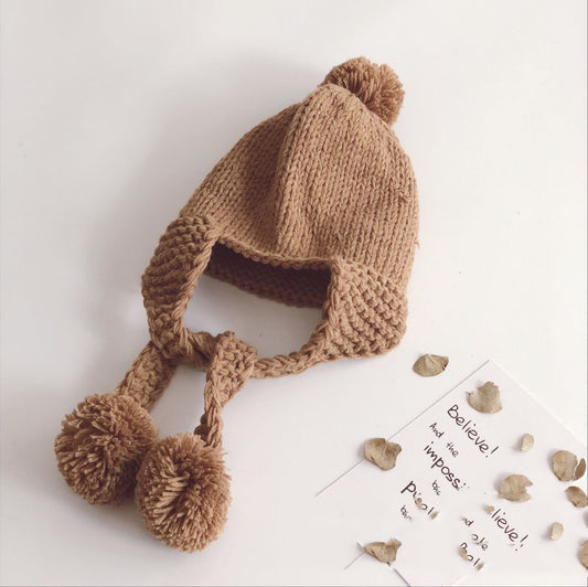 Children's Braided Braid Ear Protection Knitting Hat