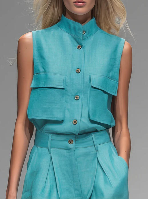 Sleeveless Vest And Wide-leg Pants Set For Women