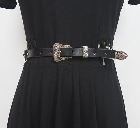 New Fashion All-match Leather Belt With Pearl Decoration