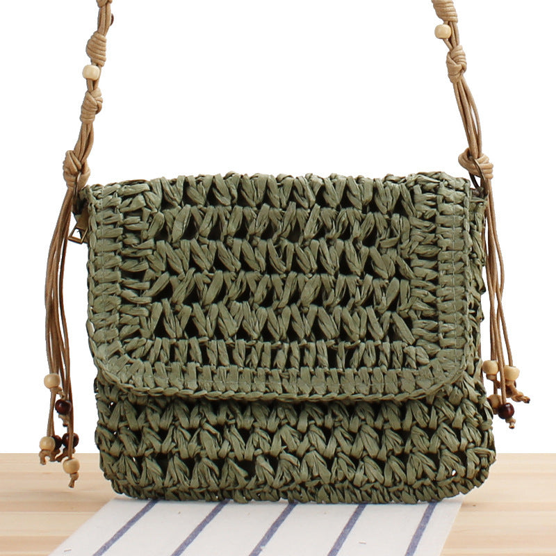 Flip Crossbody Straw Fan Face Flower Woven Bag