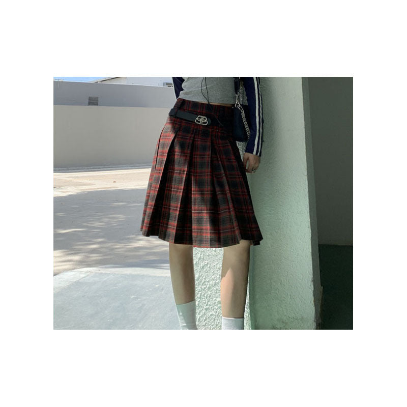 Line Plaid Skirt Women's High Waist Design Sense