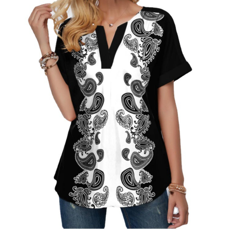 Place Print Split Neck Black Shirt T Shirt
