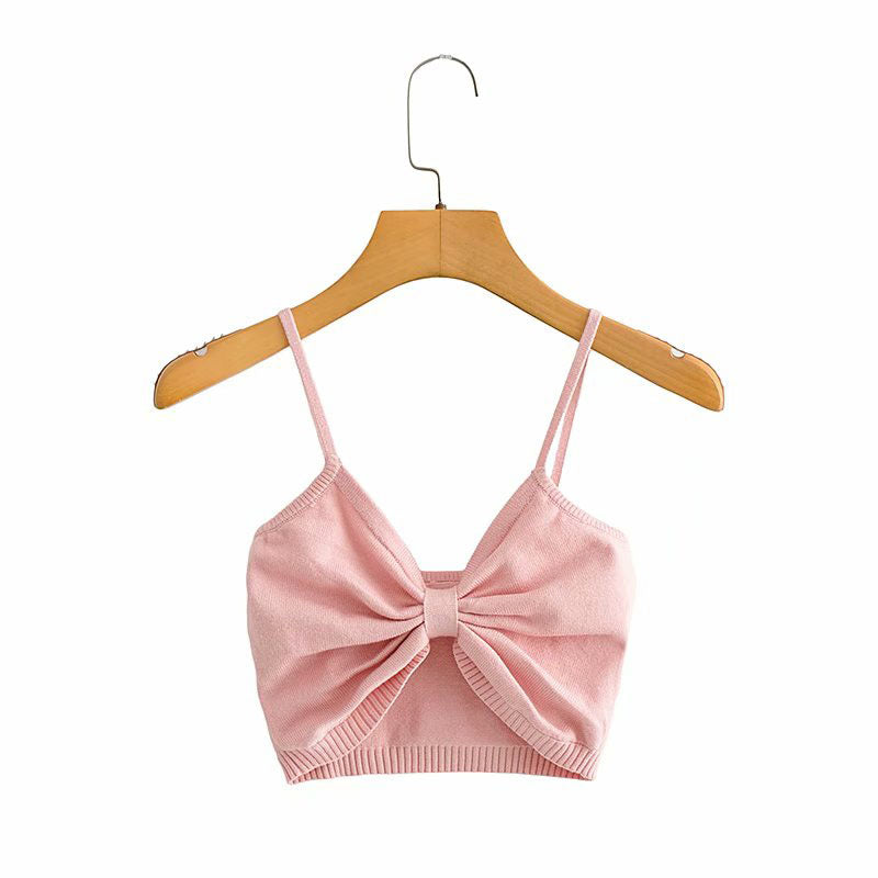 European And American Style Bow Knitted Camisole Short Design Top