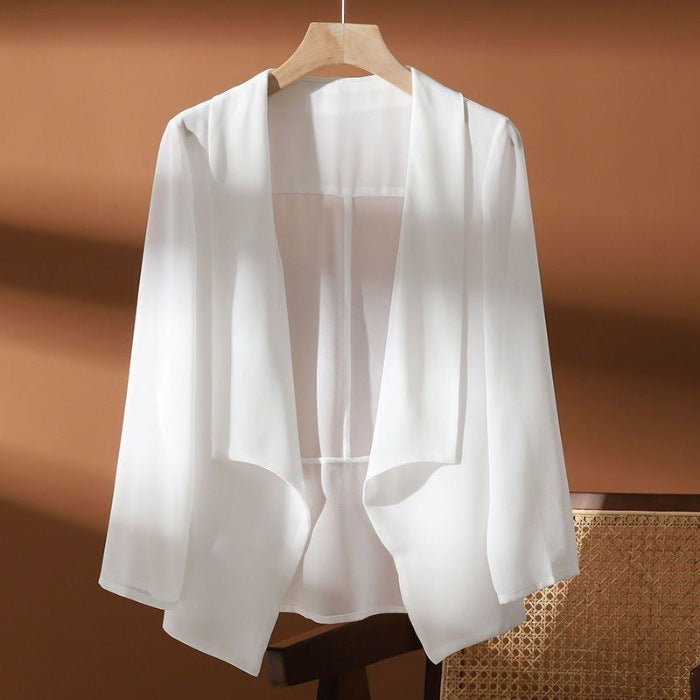 Women's Chiffon Cardigan With Three-quarter Sleeves