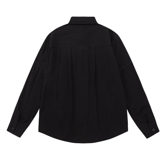 Men's Loose Design Snap Fastener Lapel Shirt Spring And Autumn Coat