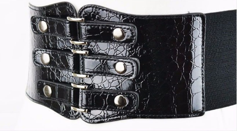 Black Women's Ultra-wide Waistband Rivet Elastic Waist