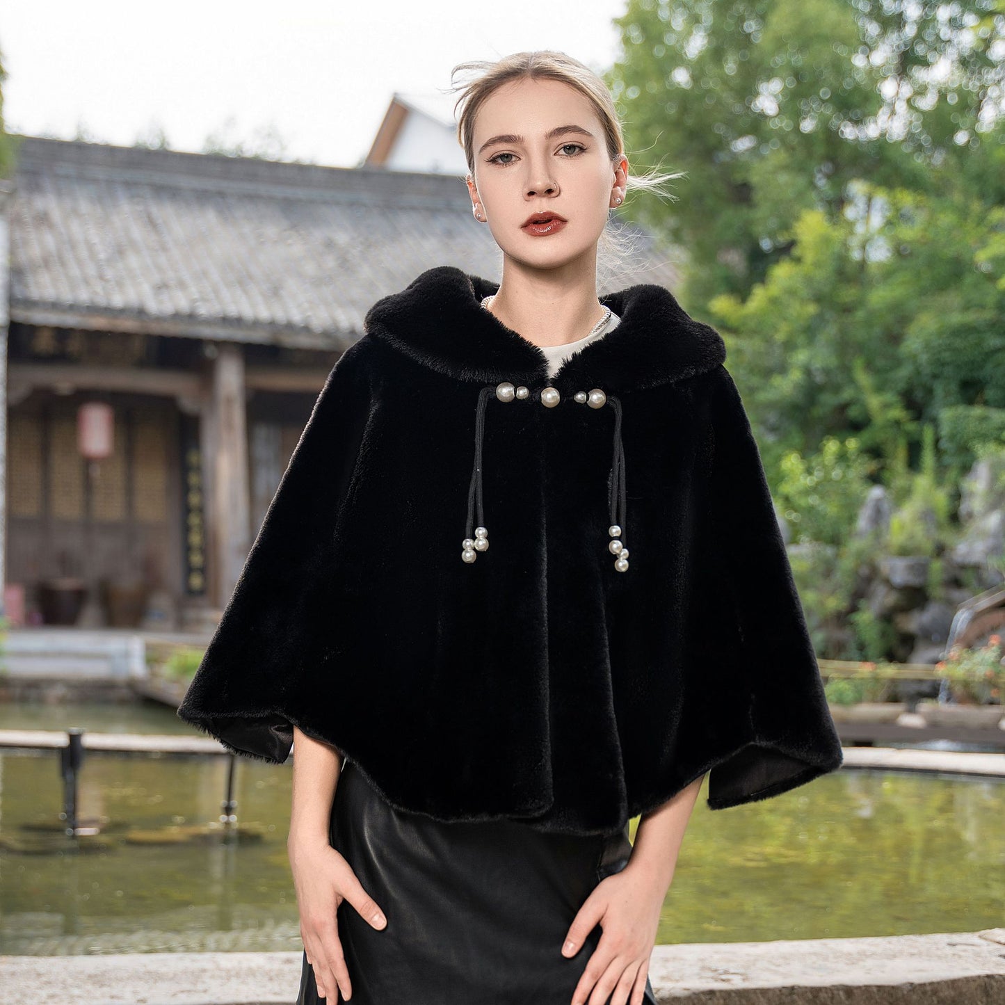 New Plus Size Cloak Knitted Plus Fluff Thickened Fur Shawl