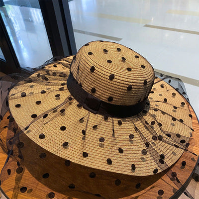 Women's Sunscreen Summer Thin Beach Straw Hat Large Brim Lace