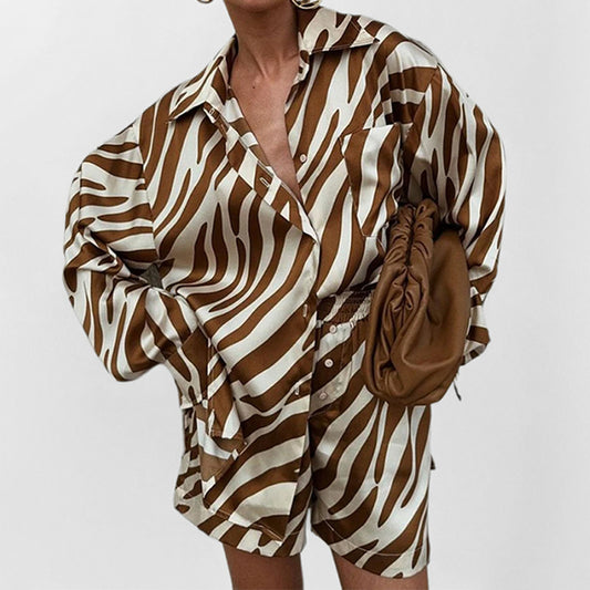 Women's Shirt Top Shorts Printed Fashion Two-piece Suit