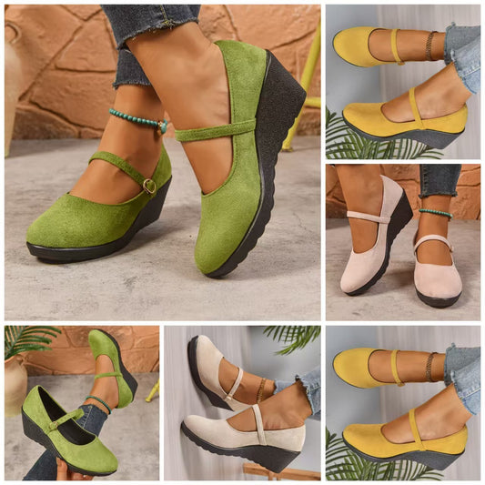 Solid-color Thick-soled Low-cut Comfortable Suede Round-toe Womens Shoes