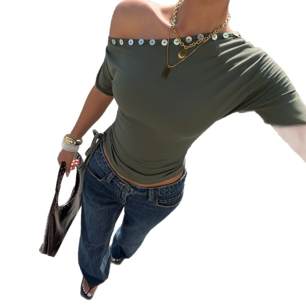 Slim-fit Kort T-shirt Med Én Skulder