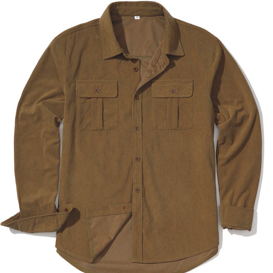 Men's Casual Outdoor Retro Light Core Velvet Solid Color Shirt