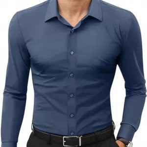 Best-selling Four-Way Stretch White Button-Down Mens Plus-Size Shirt