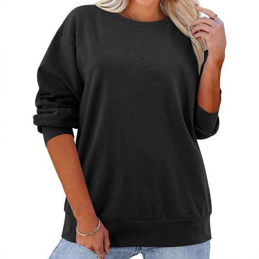 Fleeceforet tyk rundhalset løstsiddende ensfarvet sweater med lange ærmer