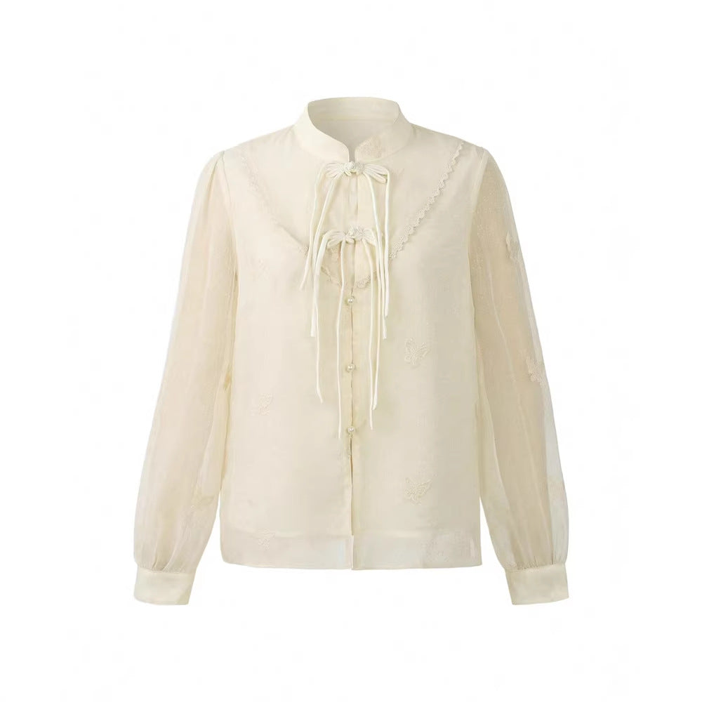 Elegant All-Match Patchwork Lace Long-Sleeve Shirt Top For Women