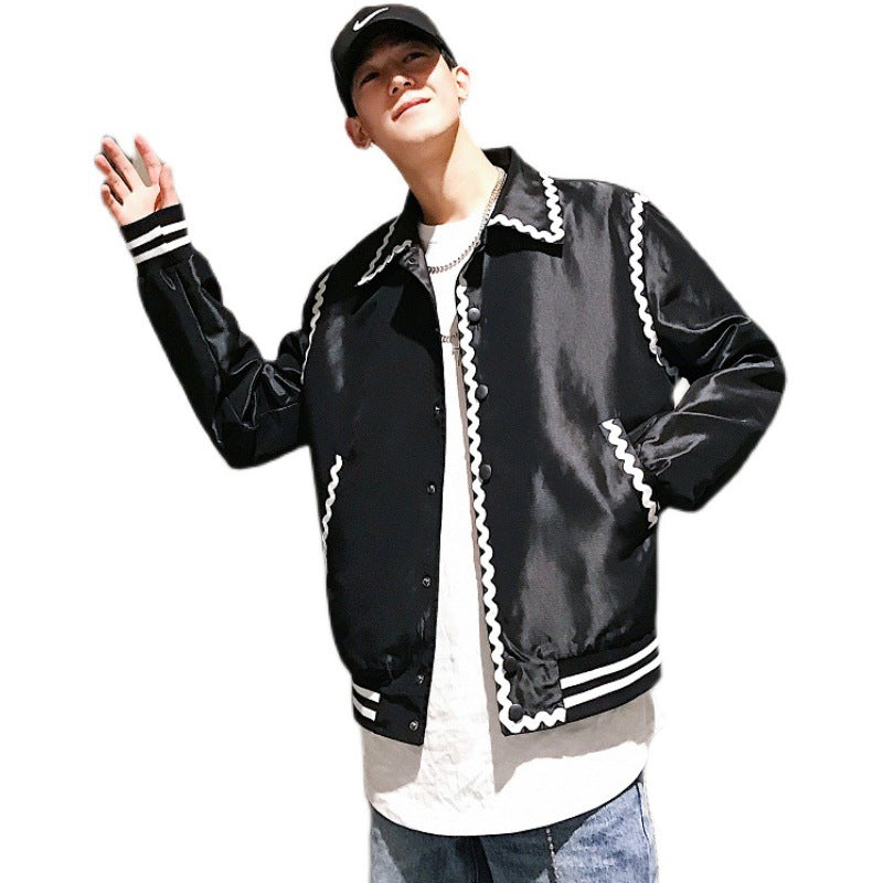 Ins Style Black And White Contrast Color Inlaid Line Bag Edge Gothic Jacket