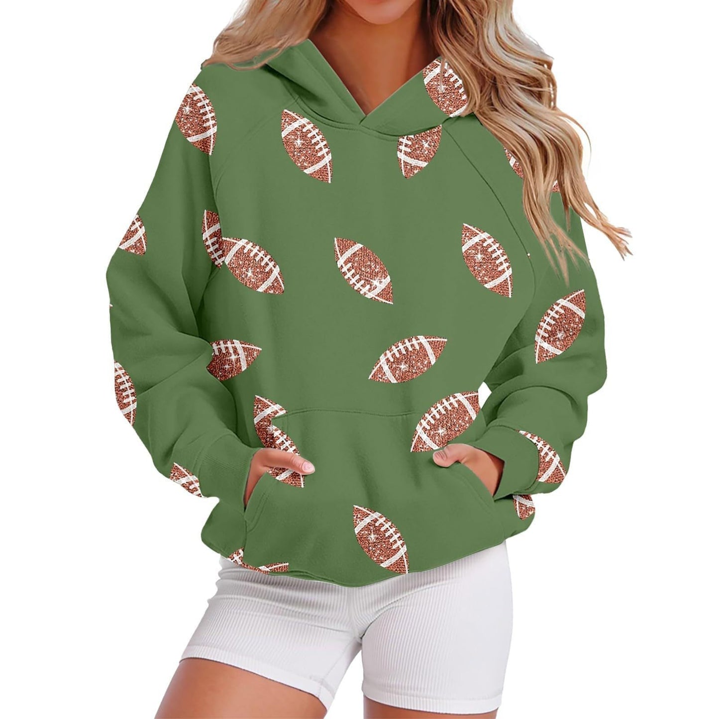 Hooded Sweatshirt With Baseball Elements Digital Design
