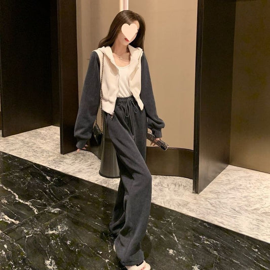 Ladies' Fashion Casual Hoodie With Wide-leg Pants Set