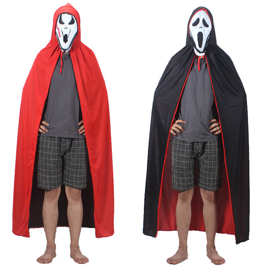 Halloween Black And Red Cloak Adult Double-sided Cloak Black Death Cloak Child Double-layer Cloak Vampire Cloak