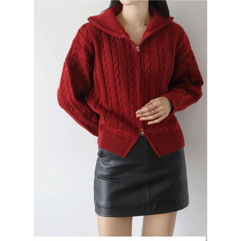 Japanese-style Christmas Cable-knit Sweater Jacket