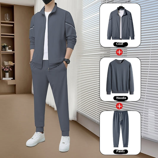 Ensfarvet fritids top sæt til mænd forår og efterår