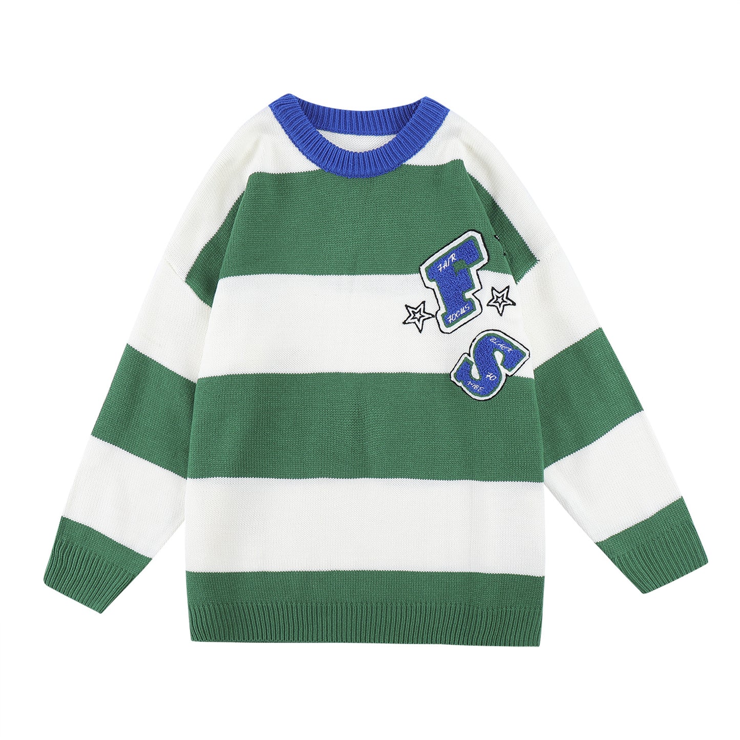 Rundhalset Sweater Med Håndklædebroderi Og Farveblokering