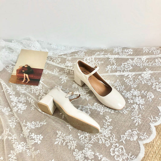 Retro Square Head French Shallow Mouth Japanese Fairy Style High-heeled Shoes