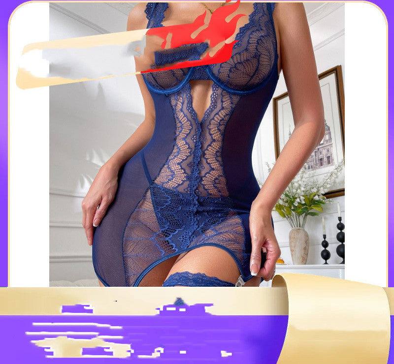 Sexy Alluring One-piece Bodysuit With Underwire Paired With Fishnet Stockings And A Thong
